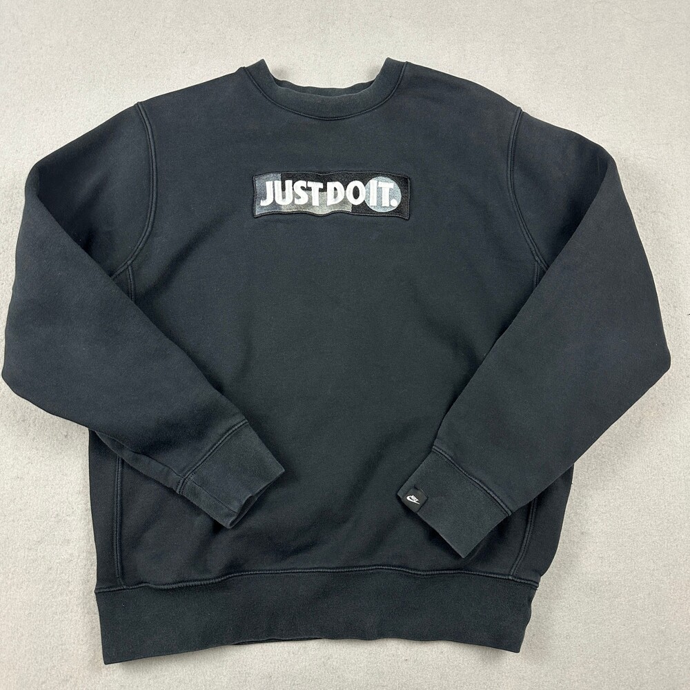 Nike Sweatshirt Men Medium Black Just Do It Embroidery Crewneck Pullover M